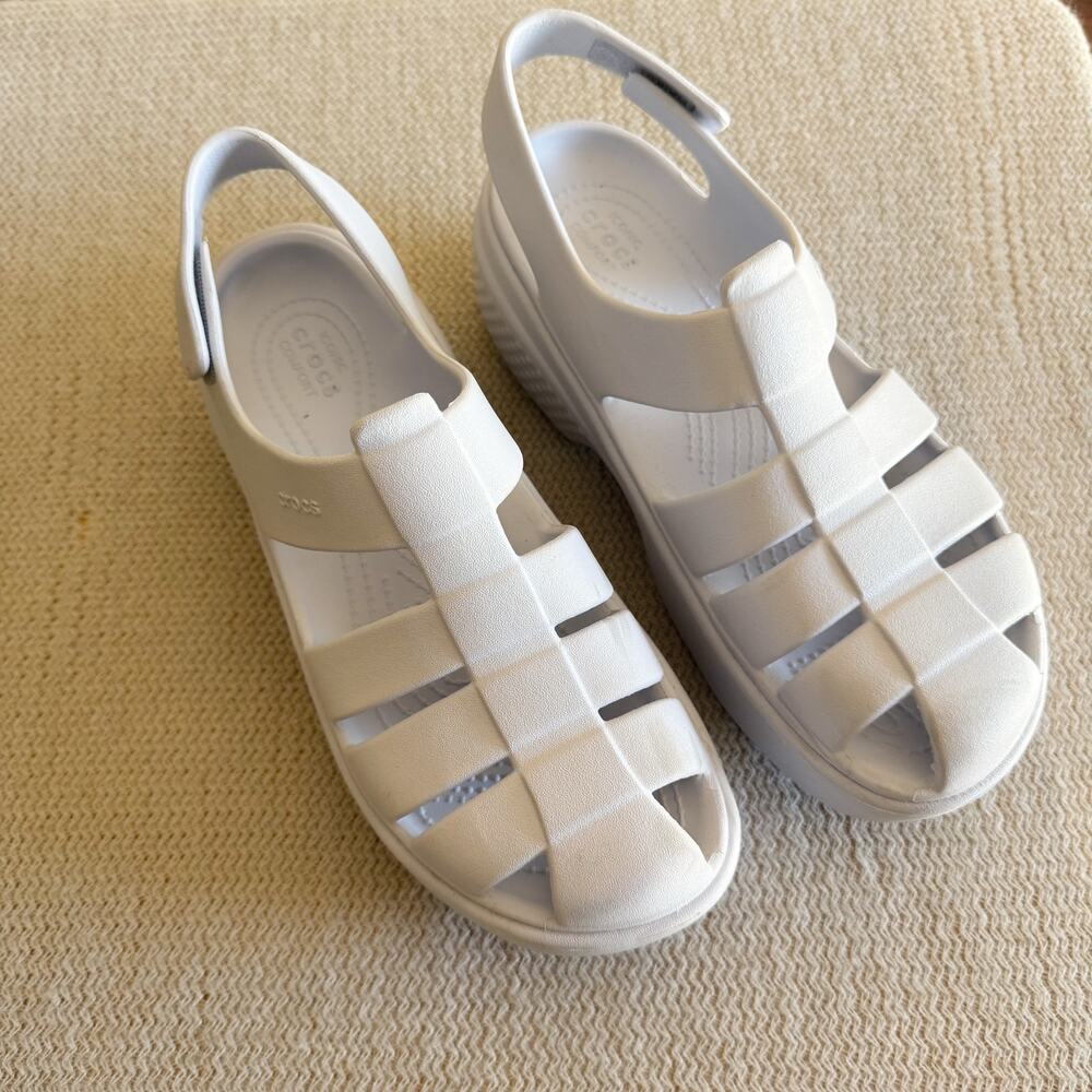 Crocs White Blue Stomp Fisherman Platform Sandals Size 8
